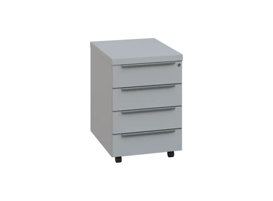 SIKZ - 01 kontejner pojízdný, 4-zásuvkový, deska 18 mm, zámek na první zásuvce, šedá